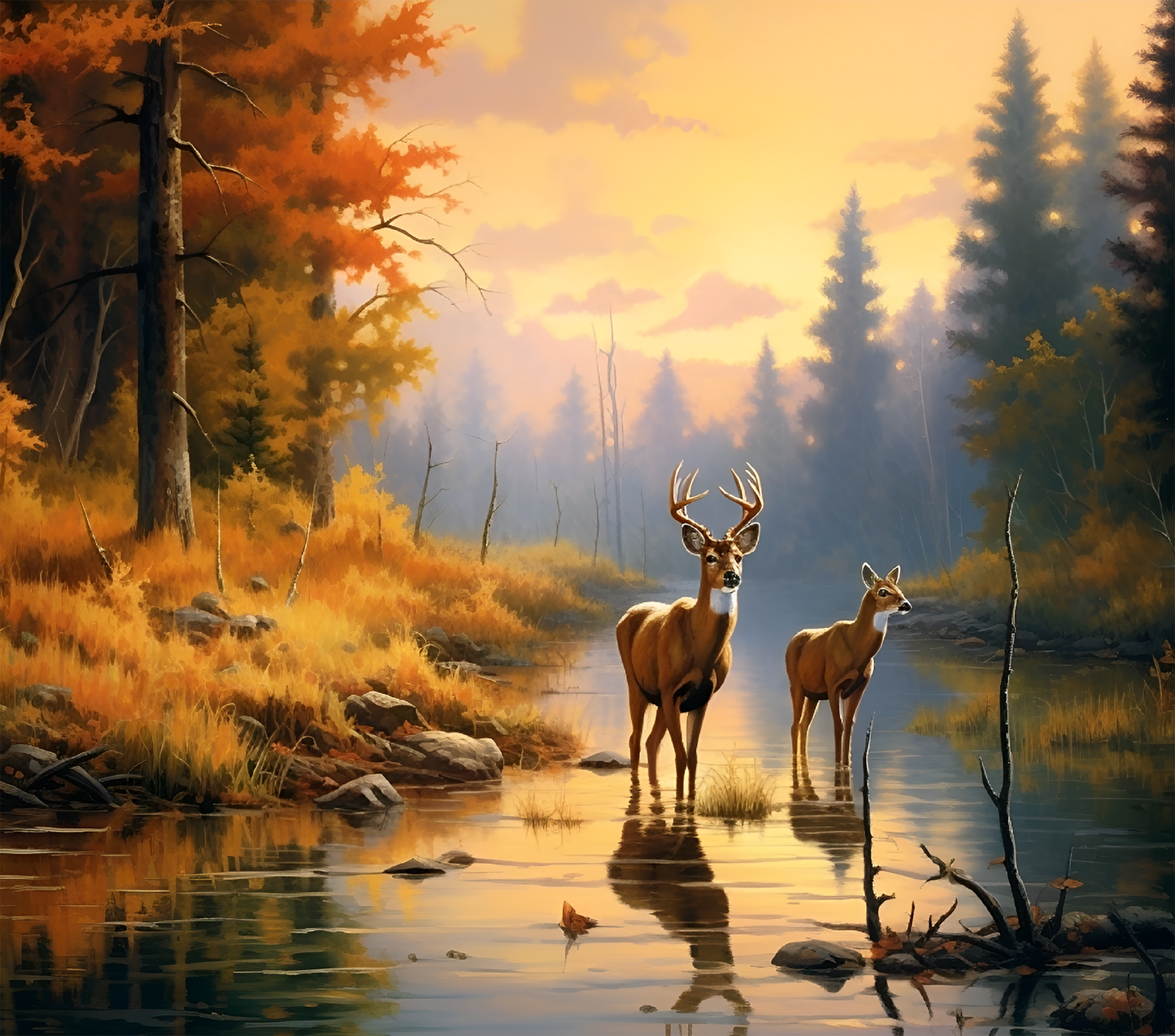 #124 Buck and Doe in River Tumbler