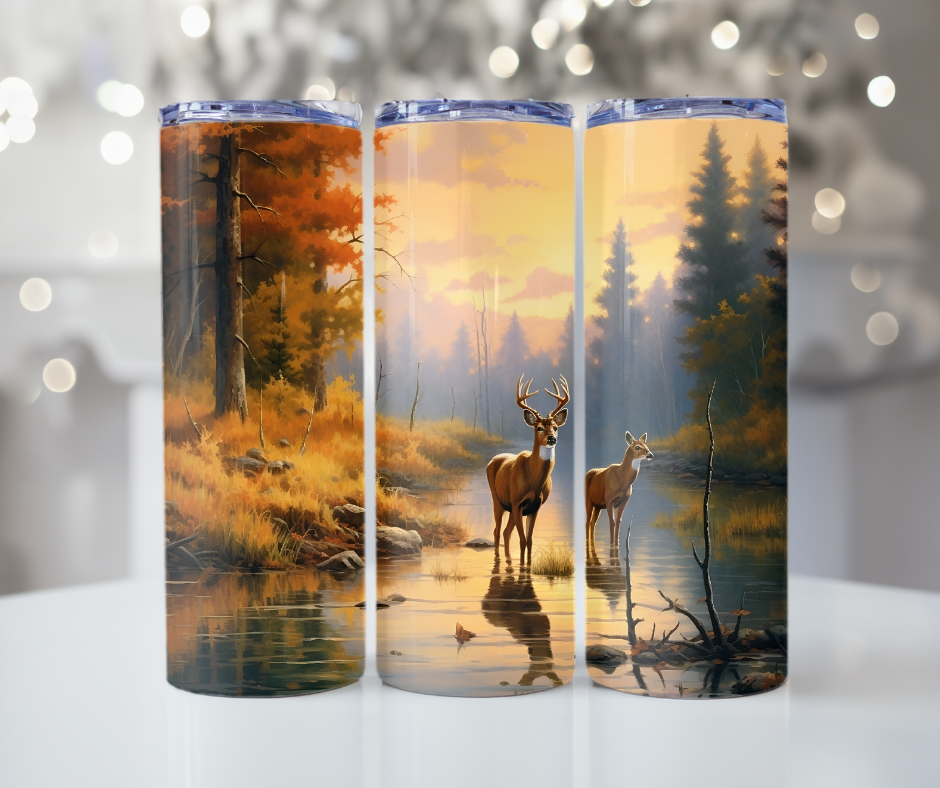 #124 Buck and Doe in River Tumbler