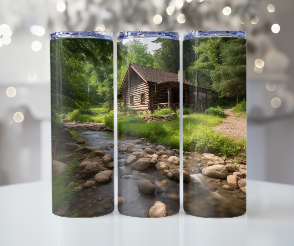 #127 Mountain Log Cabin Tumbler