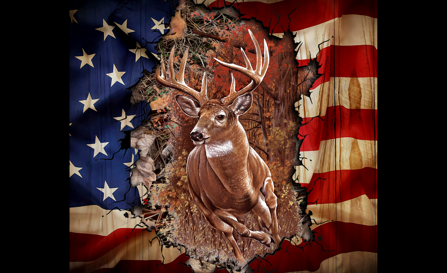 #158 Buck with American Flag Can Cooler