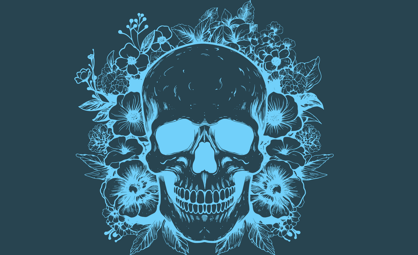 #175 Teal and Black Skull Can Cooler
