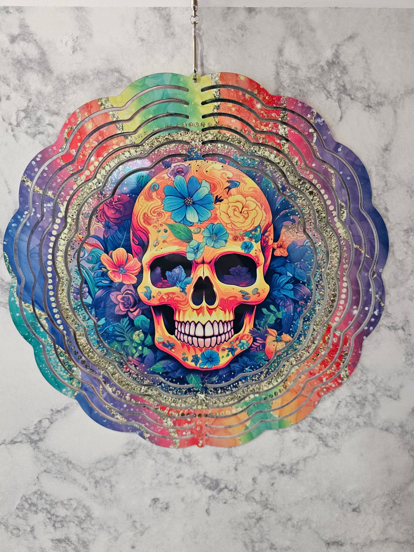 #528 Colorful Skull Wind Spinner - 10 inch