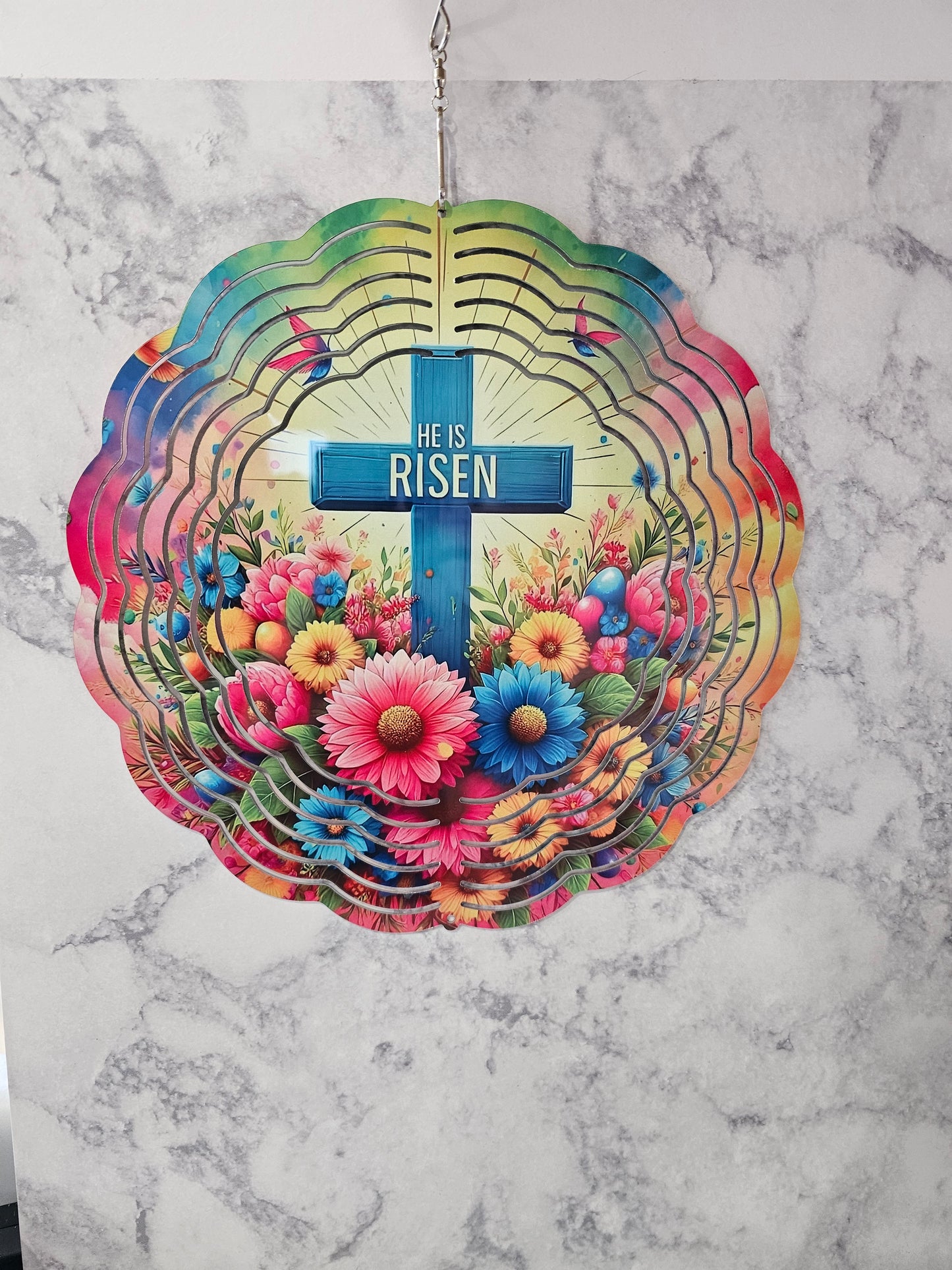 #532 He Is Risen Colorful with Cross Wind Spinner - 10 inch