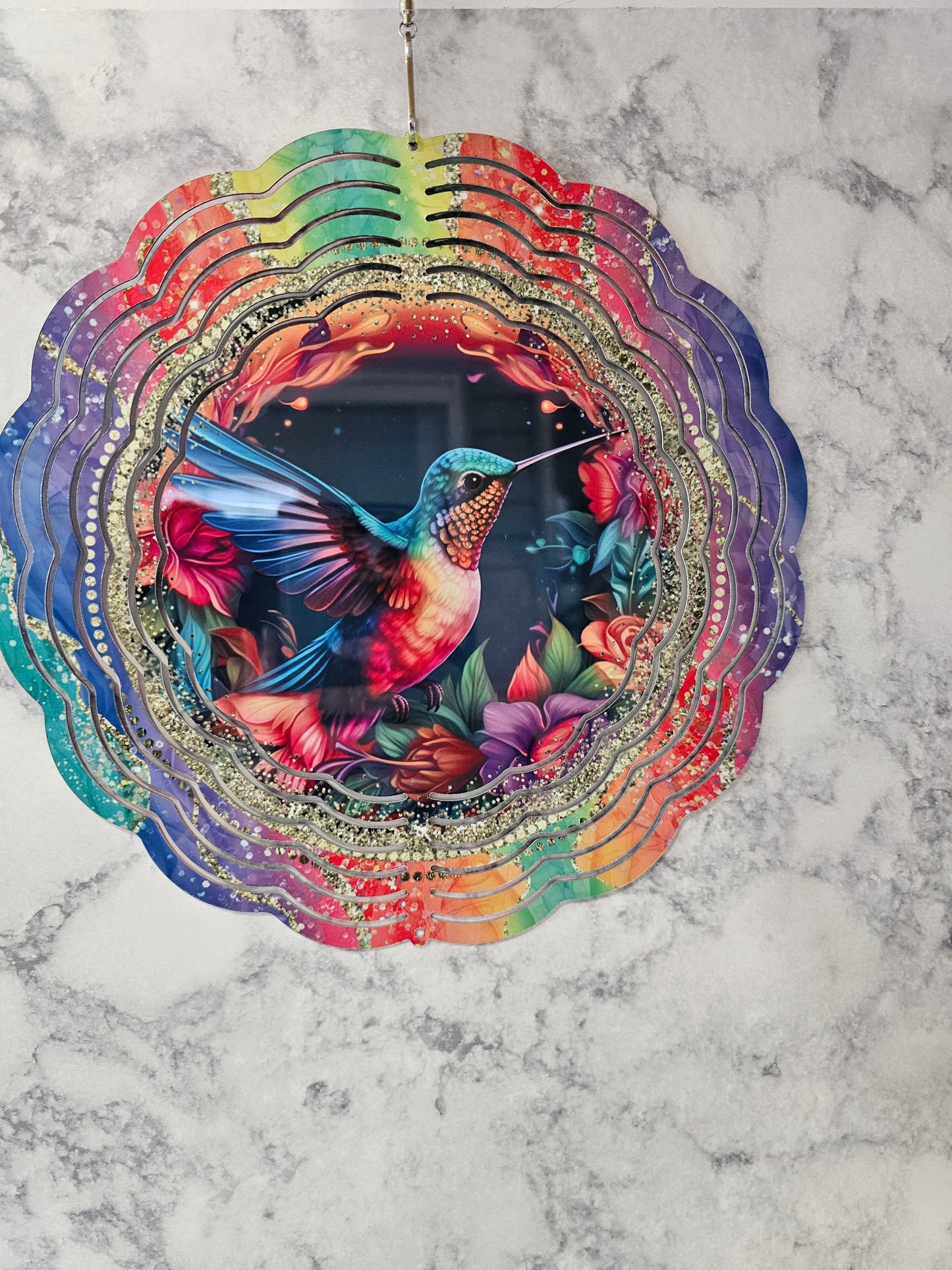 #529 Colorful Hummingbird Wind Spinner- 10 inch