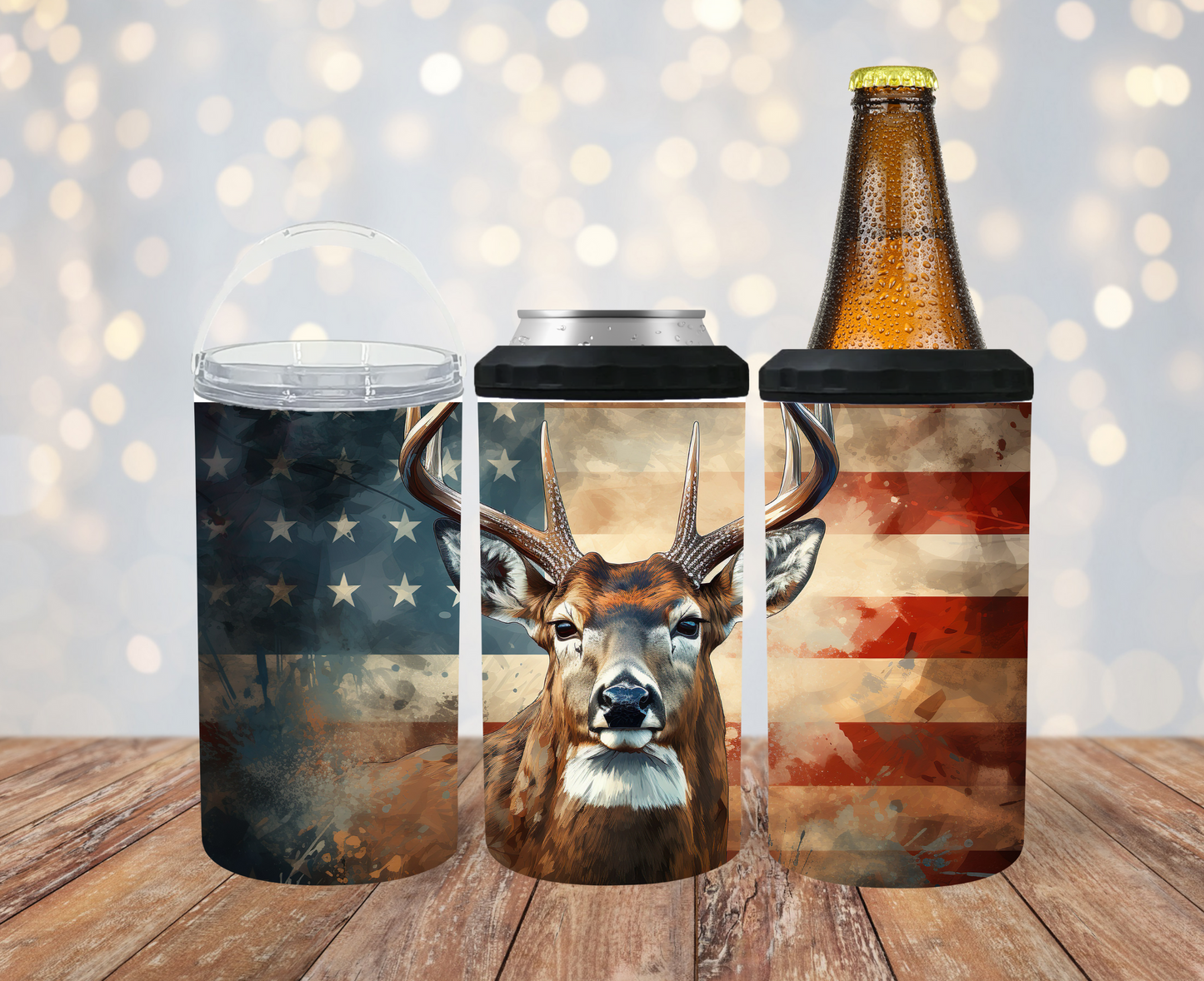 #207 American Flag Deer Can Cooler