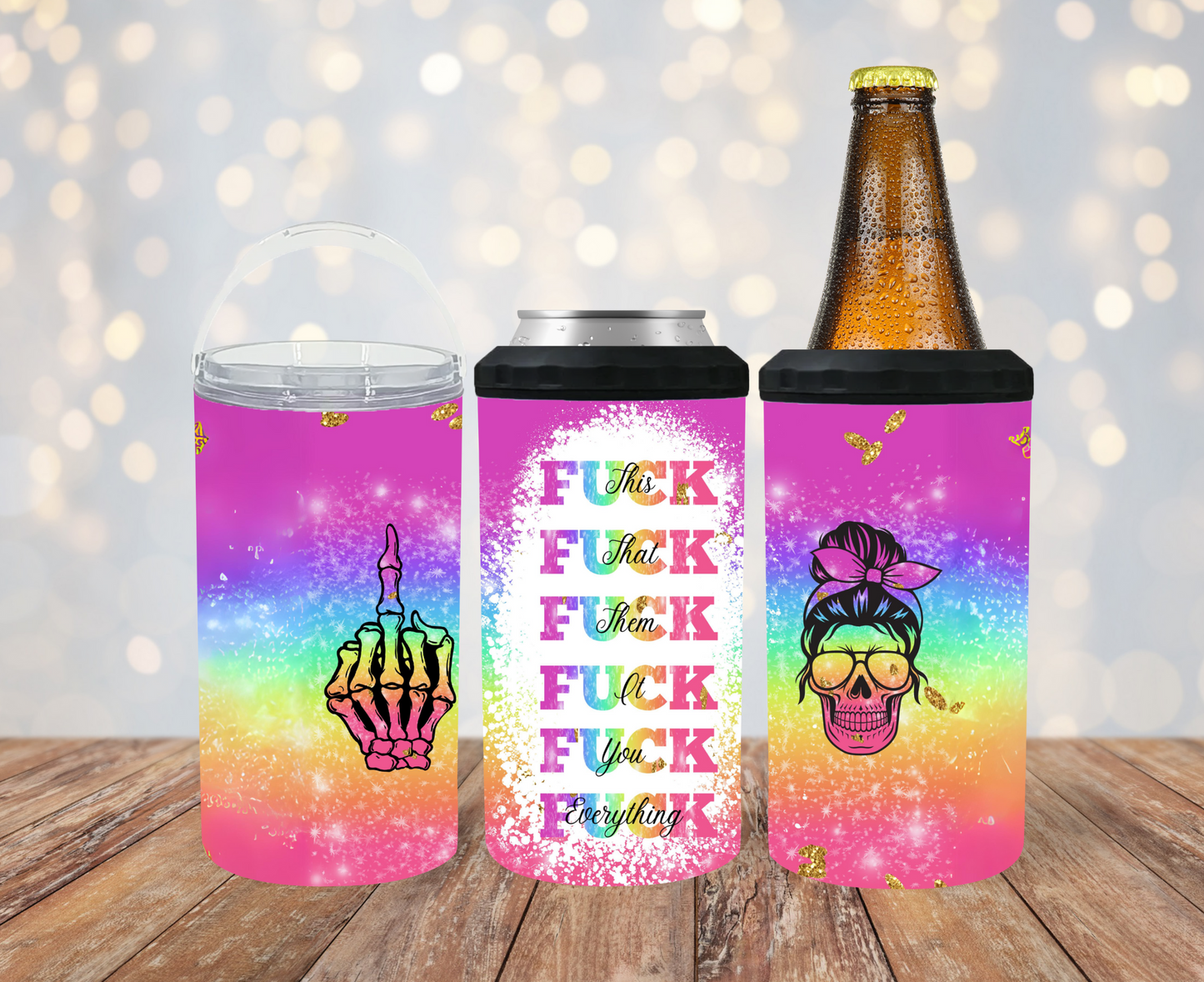 #220 Fuck this Fuck That Pink Skull Can Cooler