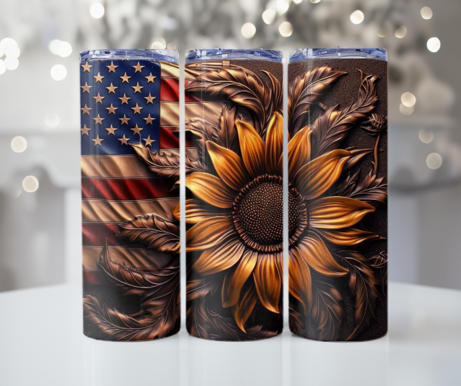 #257 American Sunflower Carving Tumbler