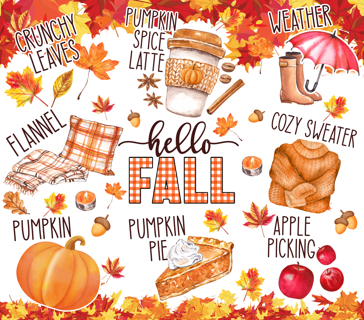 #27 Hello Fall with Leaves Tumbler