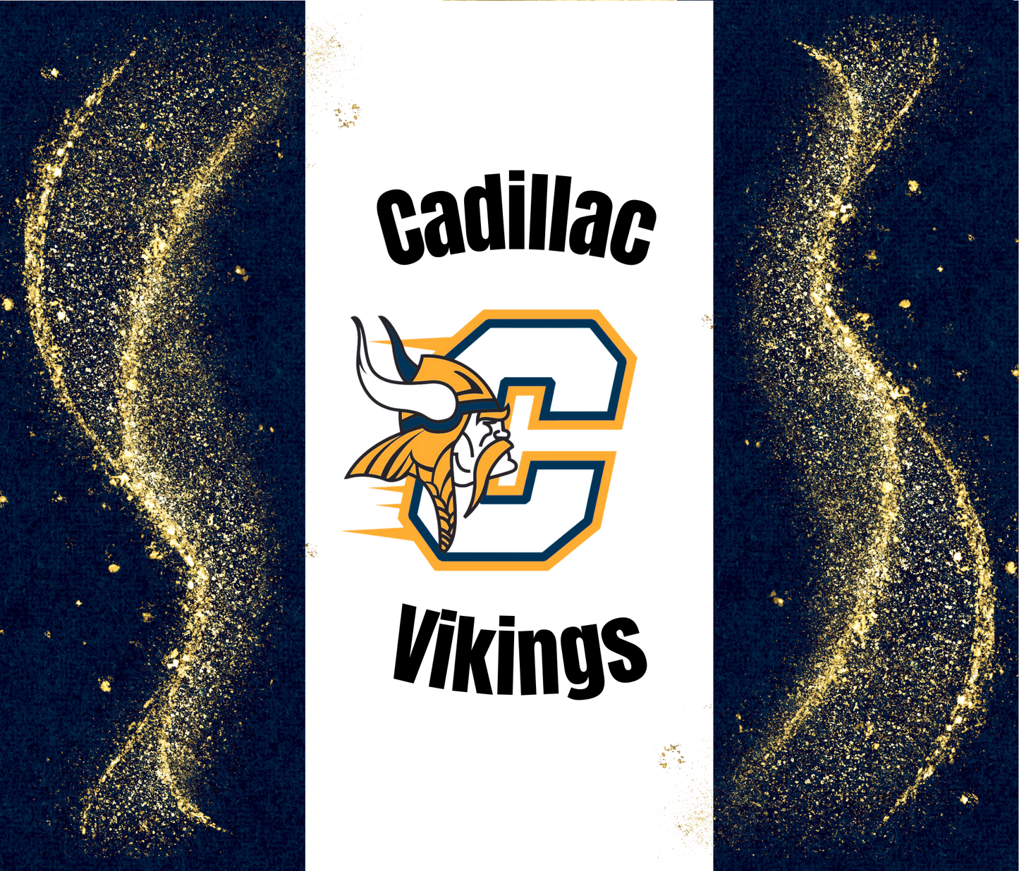 #394 Cadillac Vikings - Blue Gold Glitter Tumbler