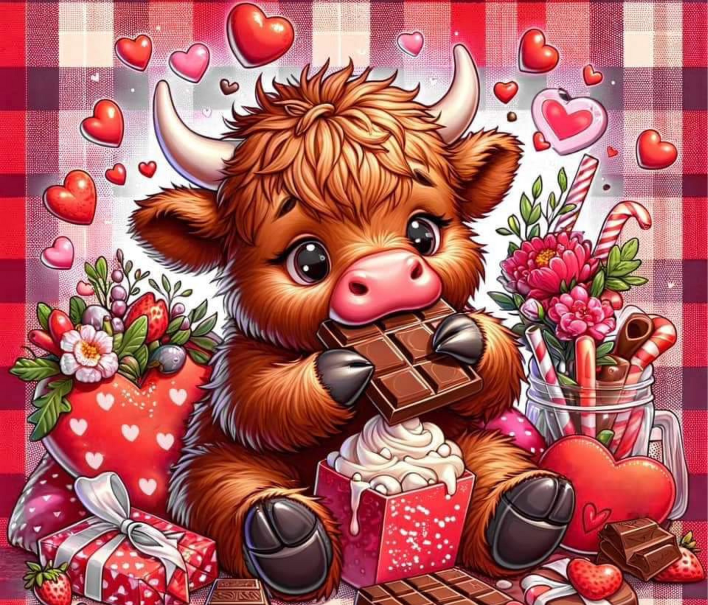 #427 Chocolate Cow Red Plaid Tumbler