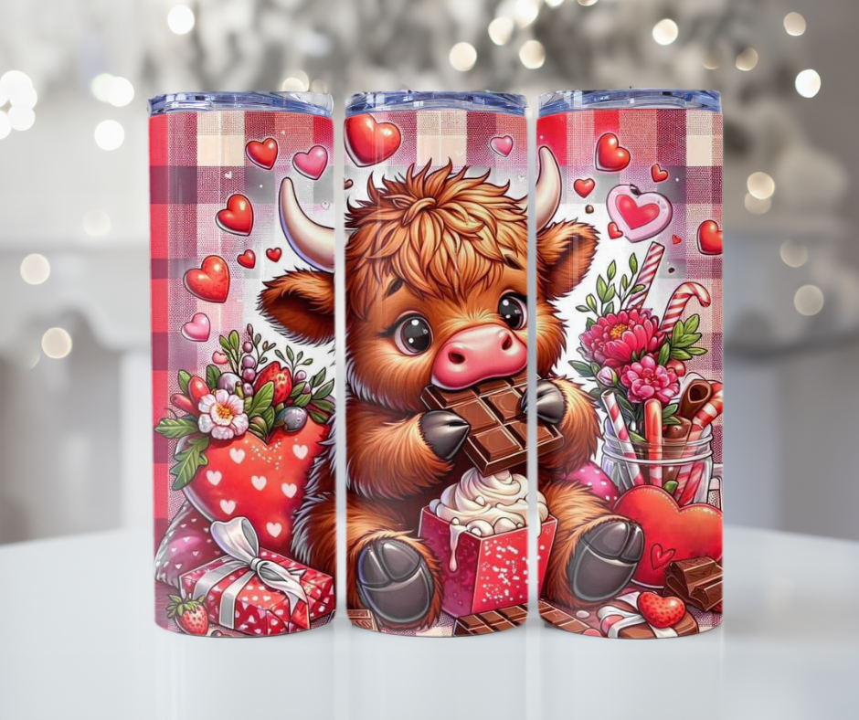 #427 Chocolate Cow Red Plaid Tumbler
