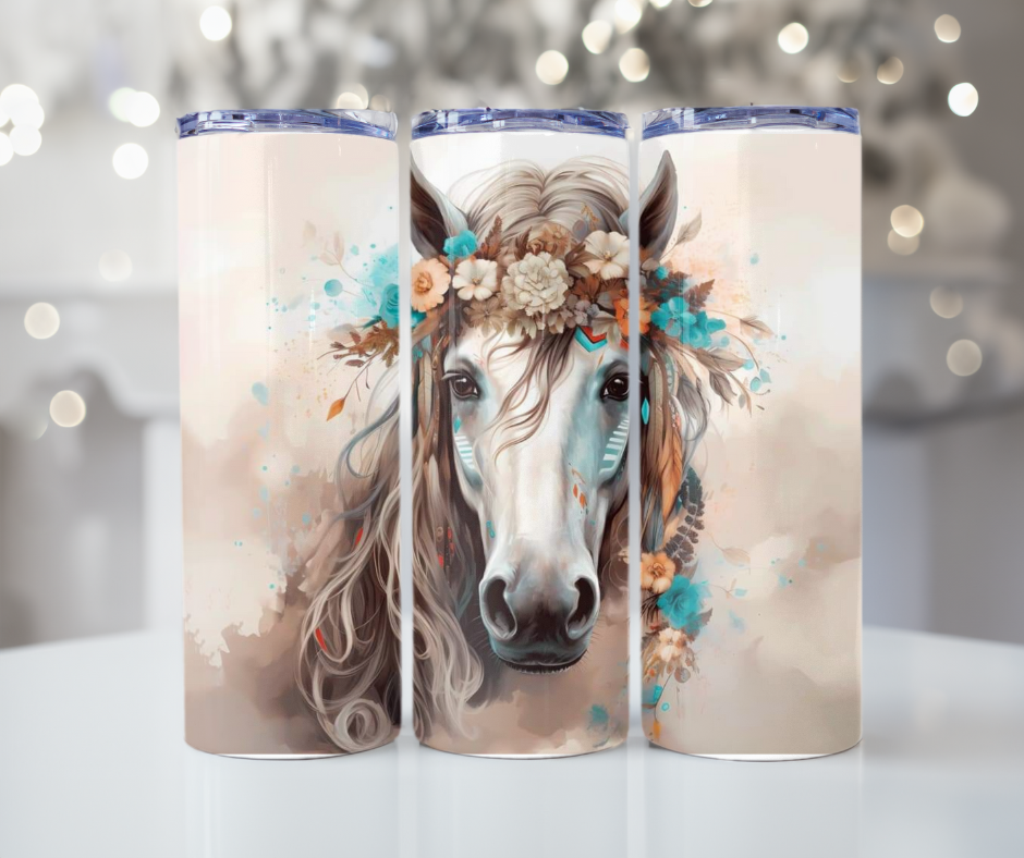 #433 Beautiful Horse with Teal Flowers