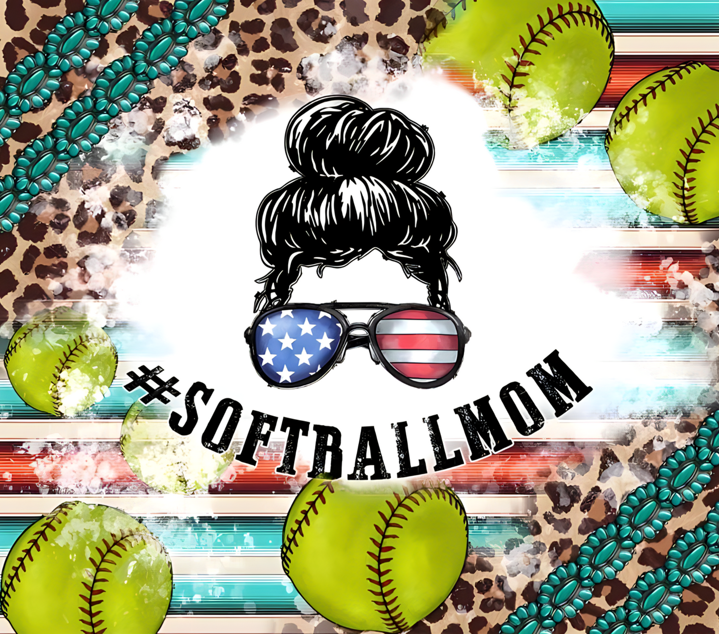 #488 Teal Cheeta Print Softball Mom Tumbler