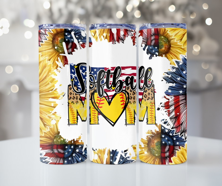 #513 Softball Mom American Sunflower Tumbler