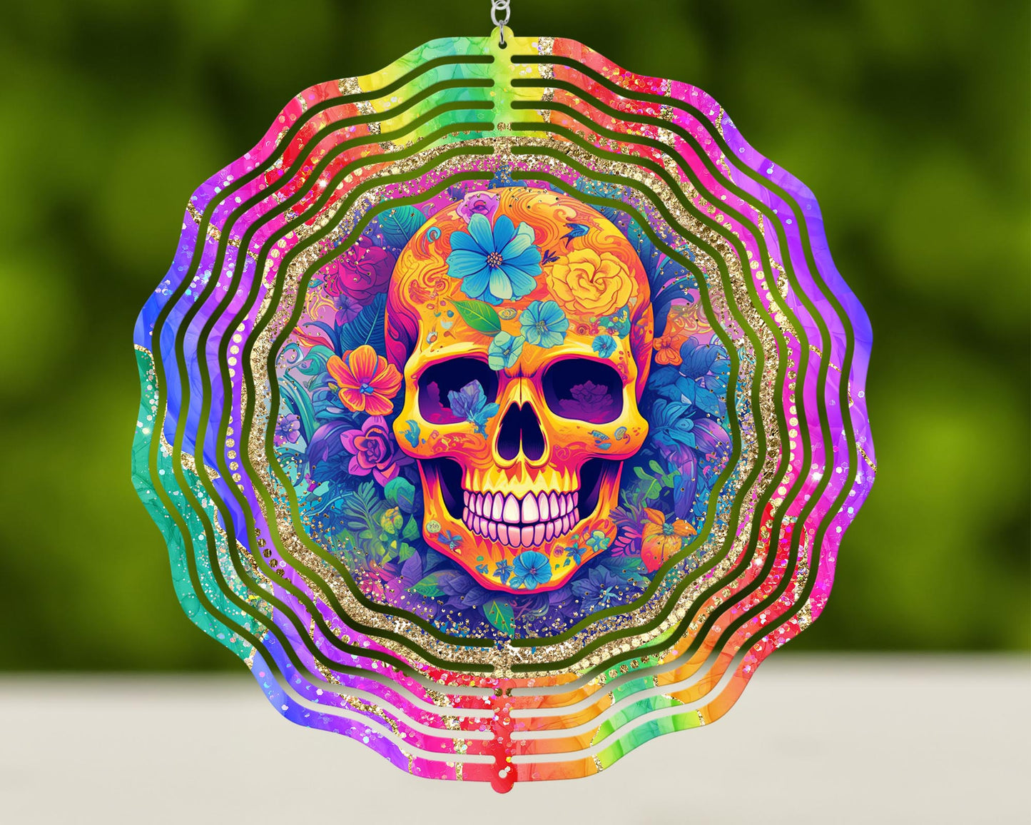 #528 Colorful Skull Wind Spinner - 10 inch