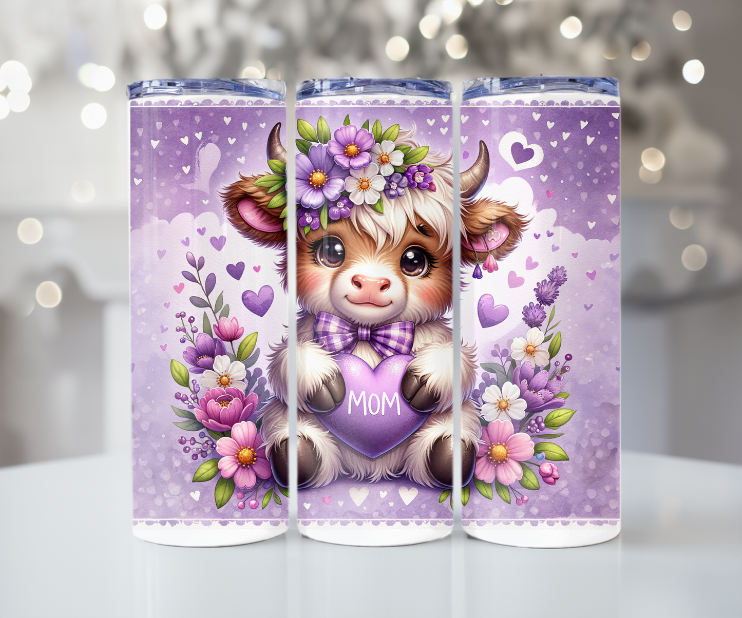 #547 Lilac Highland Cow Mom Tumbler