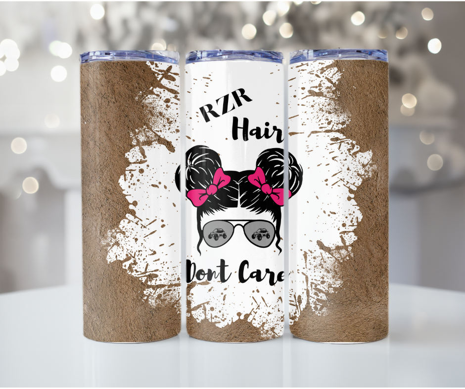 #58 RZR Hair Messy Bun Pink Mud Tumbler