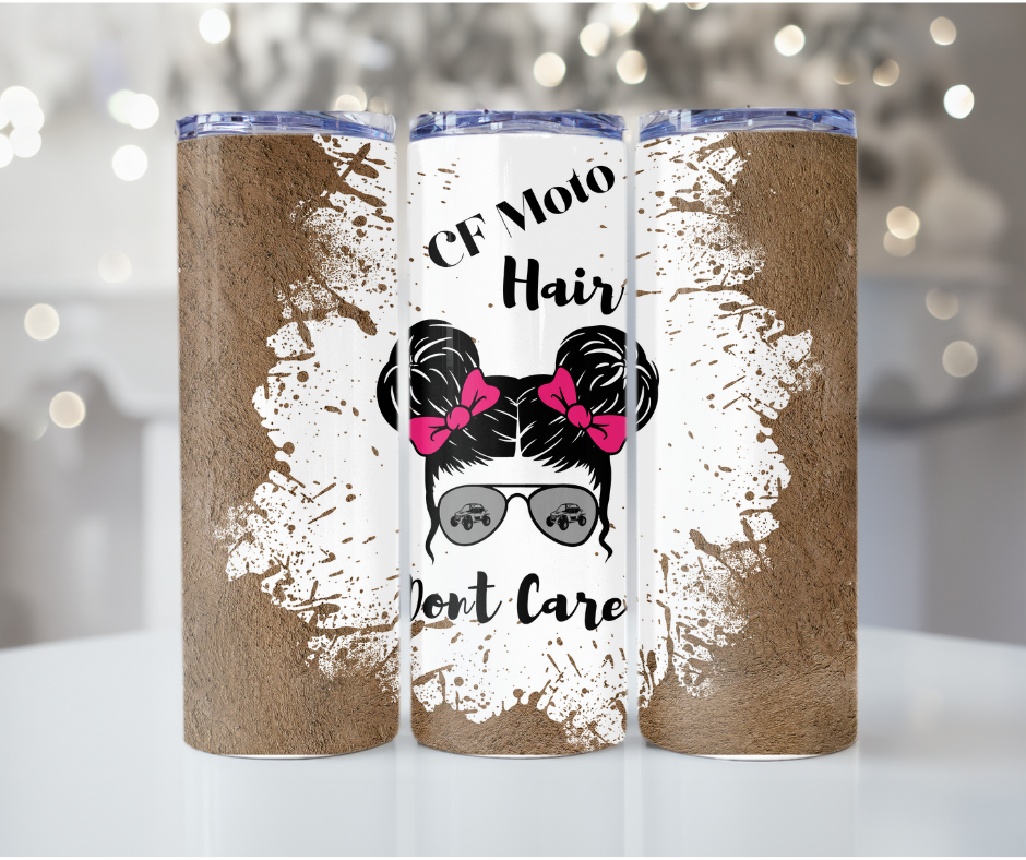 #61 CF Moto Hair Messy Bun Pink Mud Tumbler