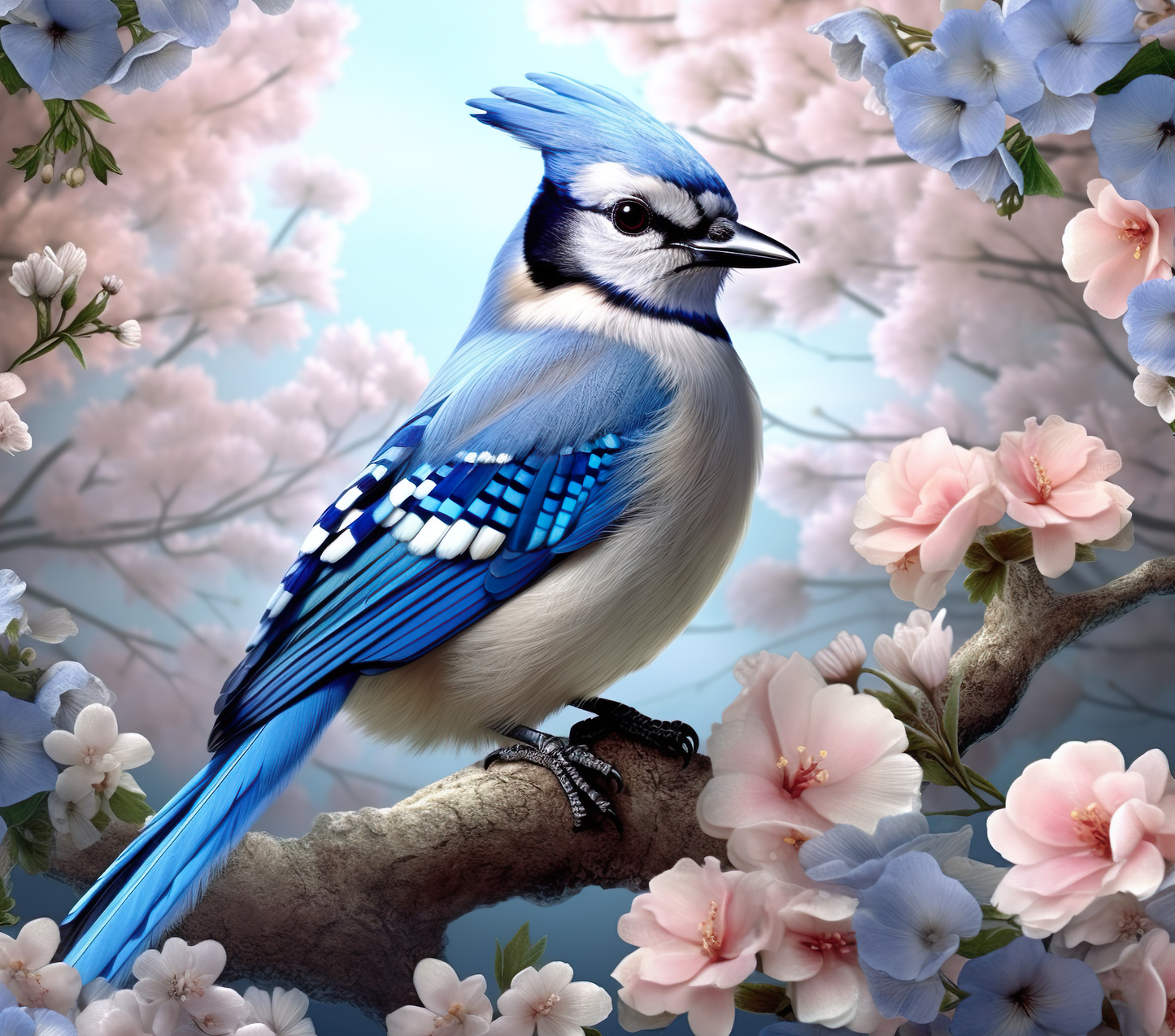 #79 Blue Jay with Pink Flowers Tumbler