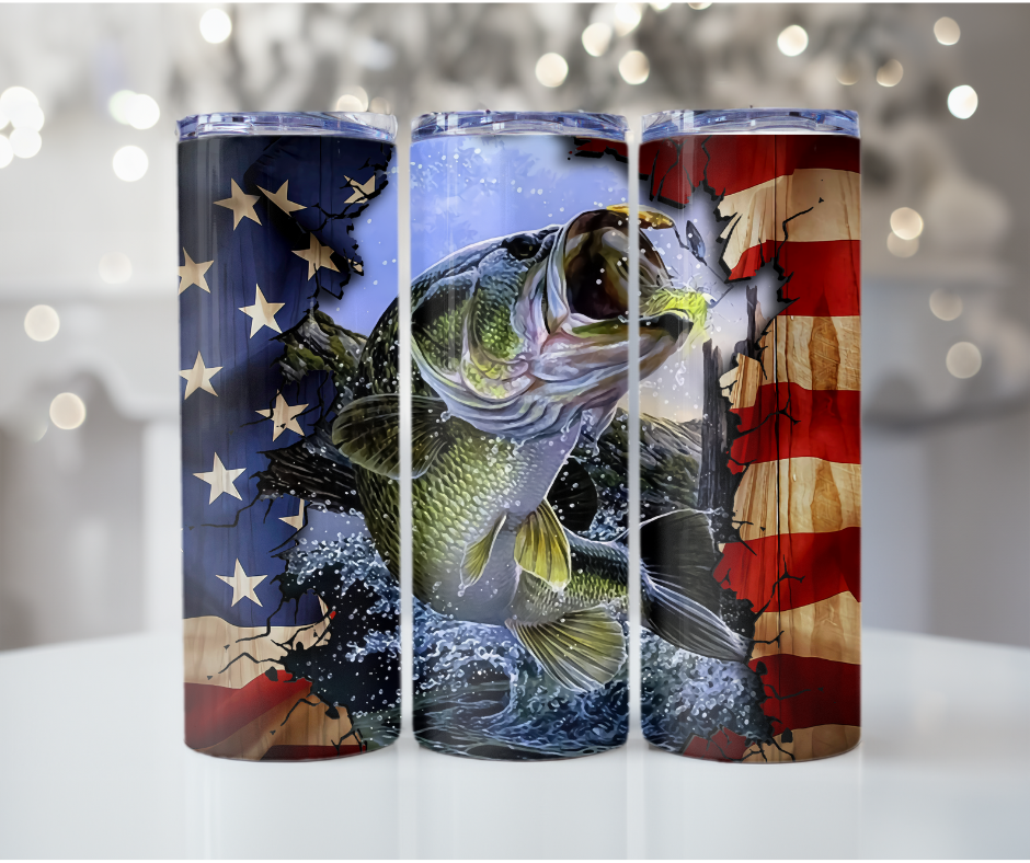 #83 American Flag Bass Tumbler
