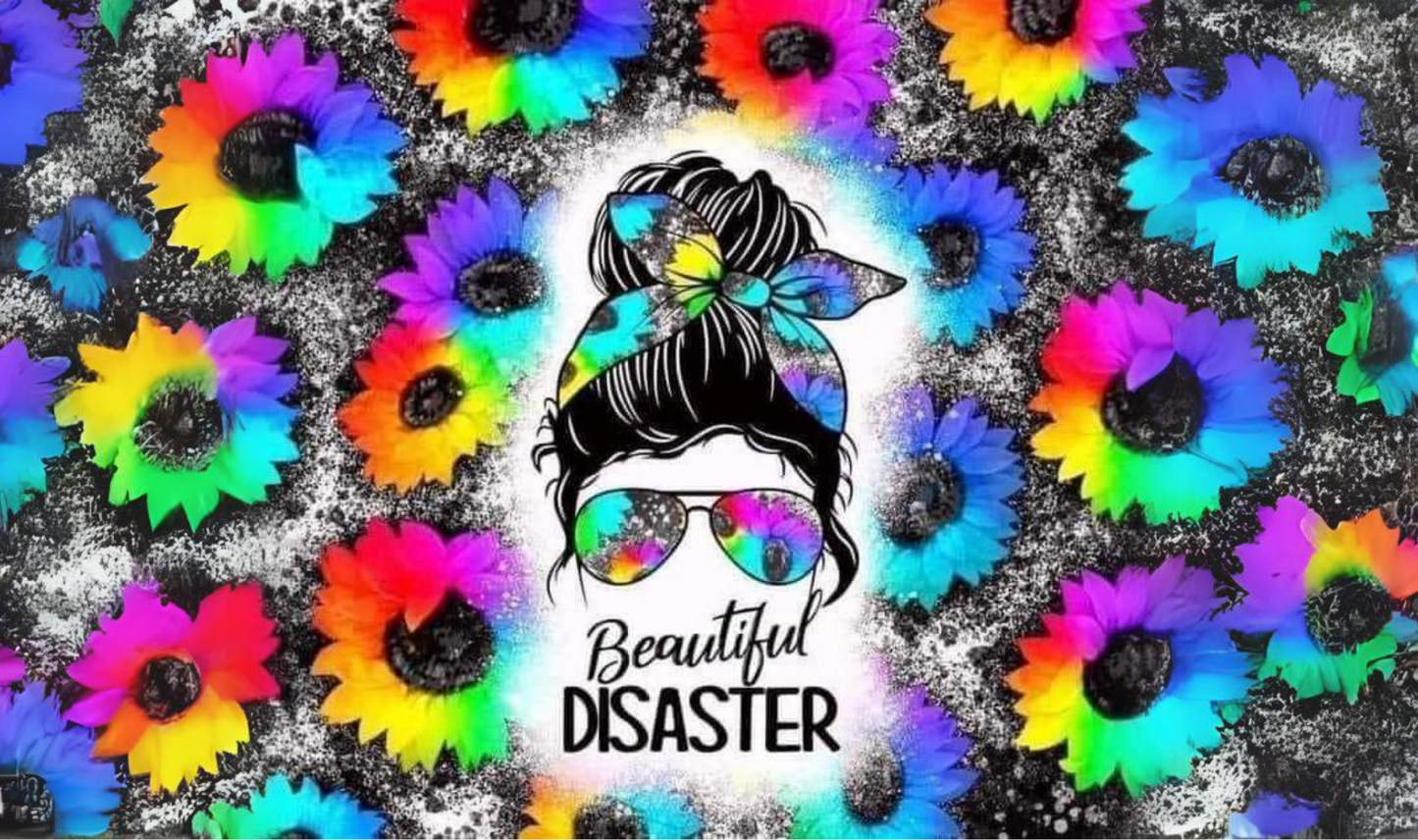 #476 Beautiful Disaster Messy Bun Colorful Flowers Can Cooler
