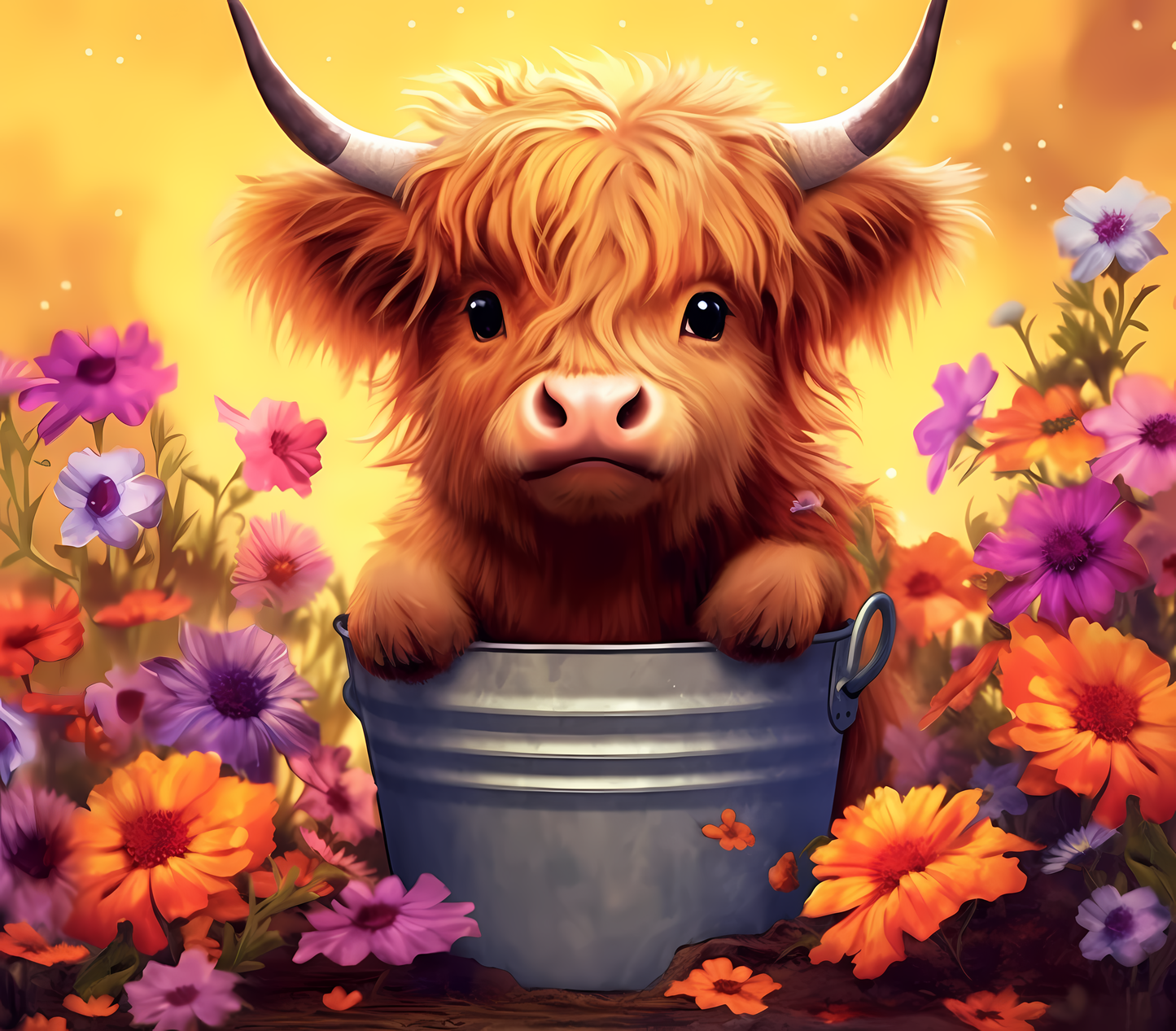 #41 Highland Cow Purple Flowers Tumbler