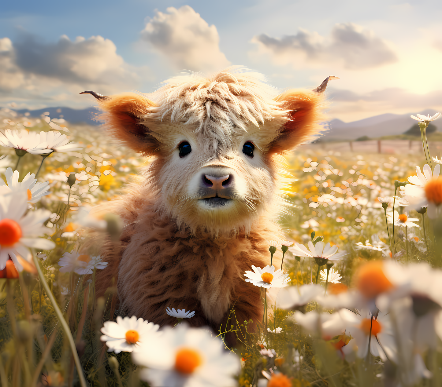 #42 Highland Cow White Flowers Tumbler