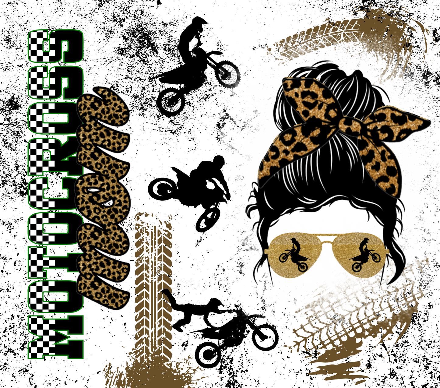 #15 Motocross Mom Messy Bun Cheeta Tumbler