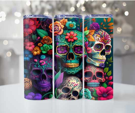 #117 Teal Candy Skulls Tumbler