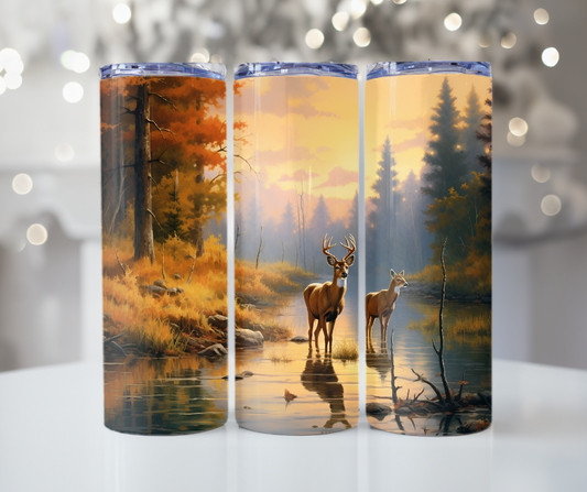 #124 Buck and Doe in River Tumbler