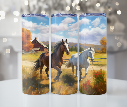 #126 Horses on a Farm Tumbler