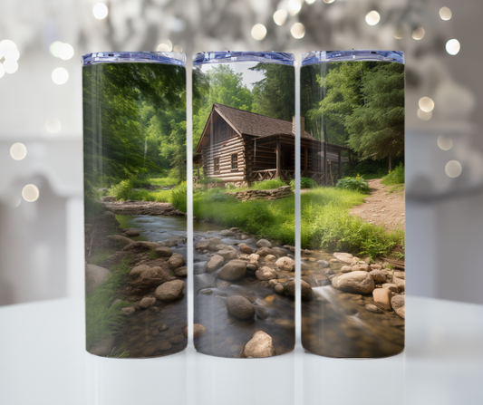 #127 Mountain Log Cabin Tumbler