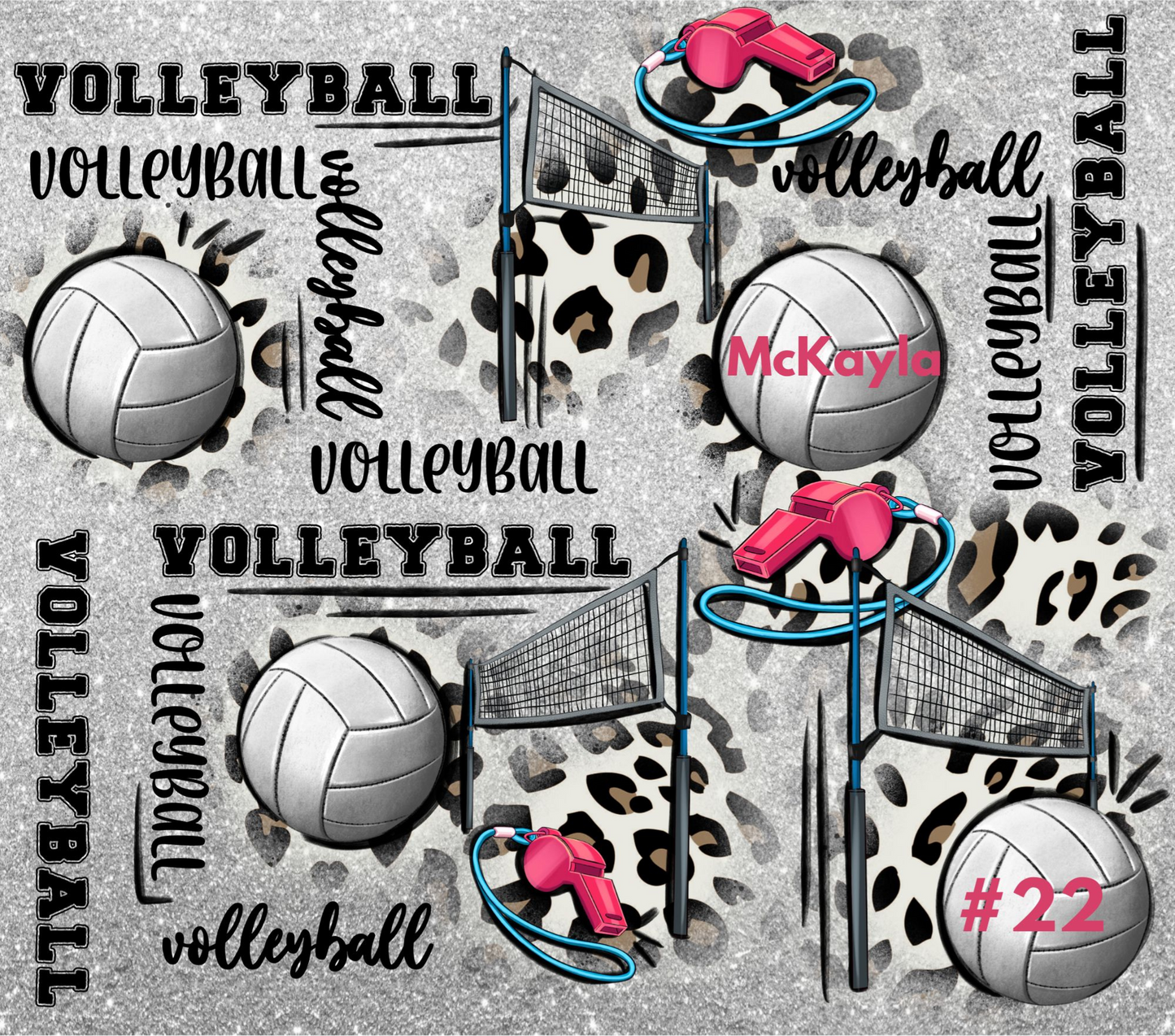 #12 Customized Grey Volleyball Tumbler
