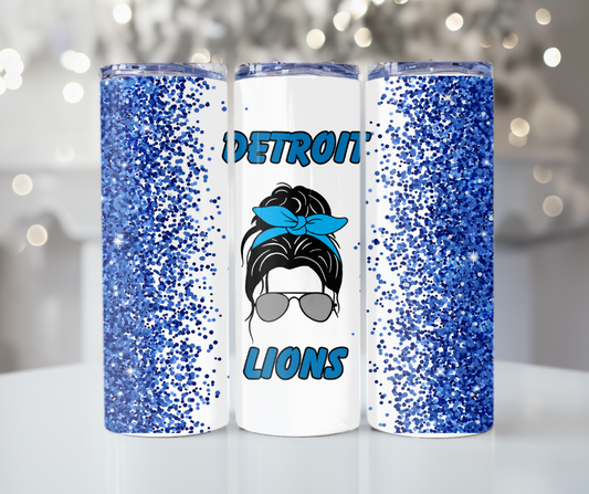 #146 Detroit Lions with Messy Bun Girl Tumbler
