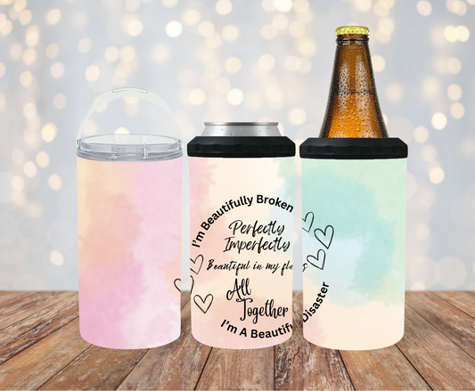 #154 Beautiful Disaster Pink And Blue Can Cooler