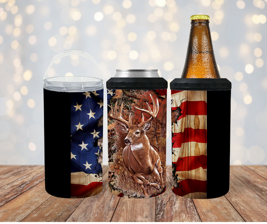 #158 Buck with American Flag Can Cooler