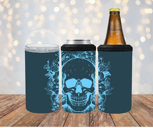 #175 Teal and Black Skull Can Cooler