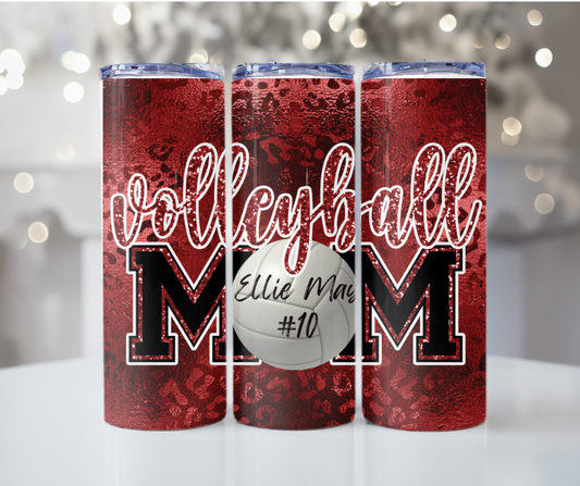 #19 Customized Maroon Volleyball Mom Tumbler