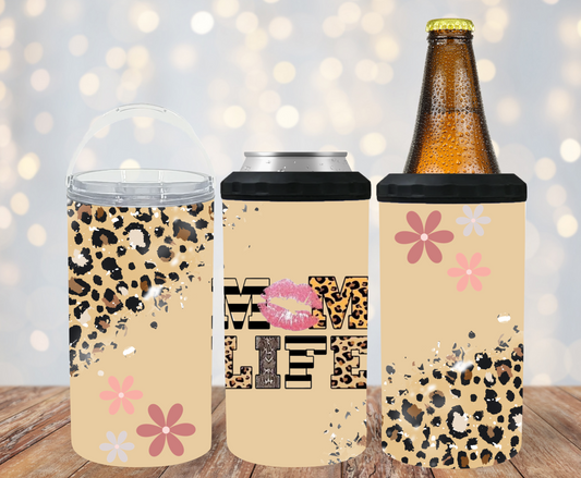 #200 Mom Life Cheeta and Flowers Can Cooler