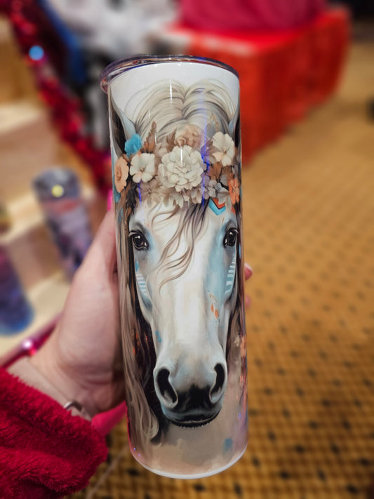 #433 Beautiful Horse with Teal Flowers