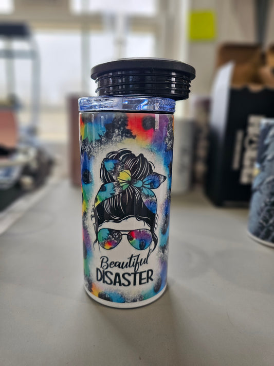 #476 Beautiful Disaster Messy Bun Colorful Flowers Can Cooler