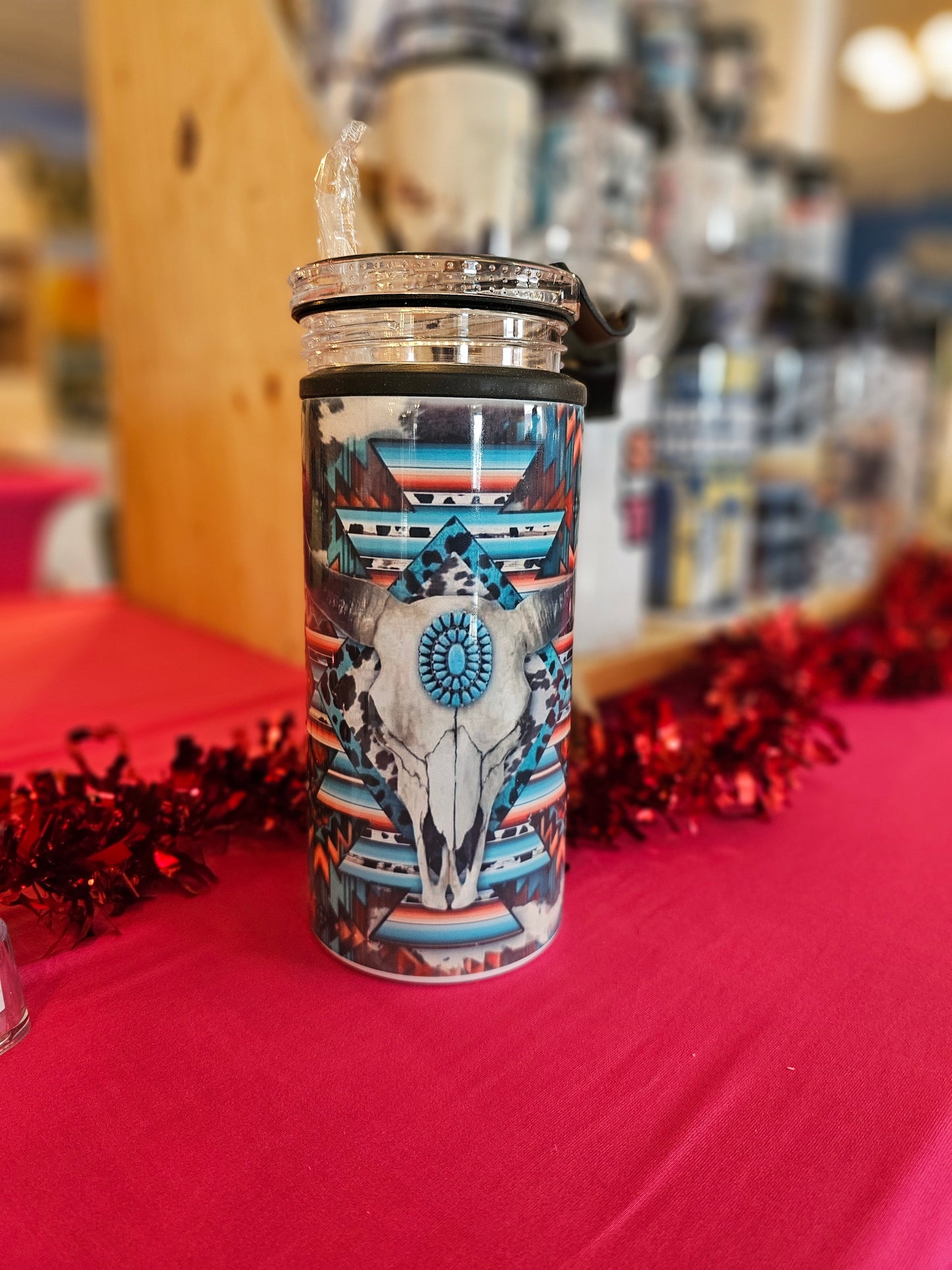 #471 Teal Cow Head Can Cooler