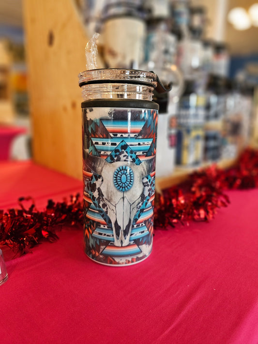 #471 Teal Cow Head Can Cooler