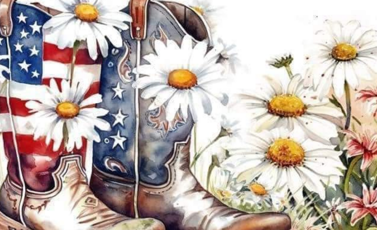 #205 American Boots and Daisies Can Cooler