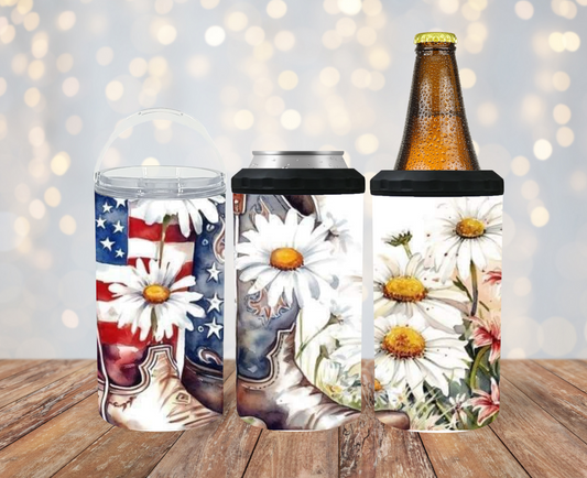 #205 American Boots and Daisies Can Cooler