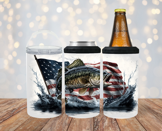 #206 American Flag Bass Can Cooler
