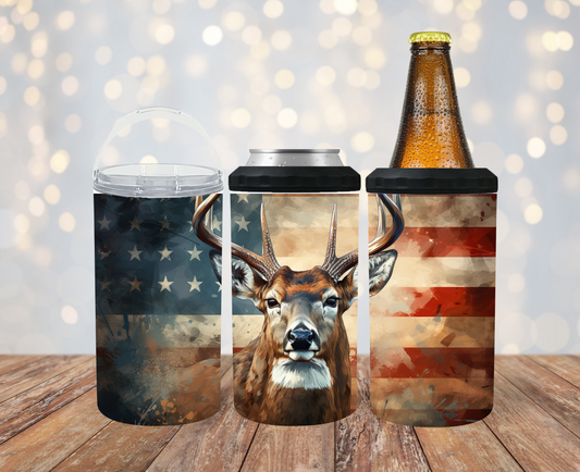 #207 American Flag Deer Can Cooler