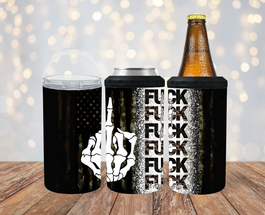 #218 Fuck this Fuck That Camo Skull Can Cooler