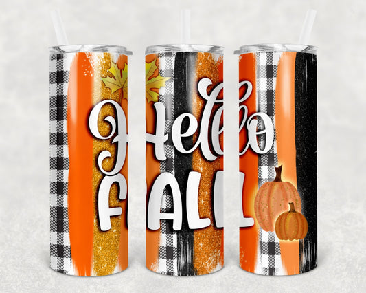 #21 Hello Fall Black Plaid Tumbler