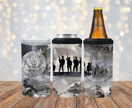 #221 Grey and White Army Can Cooler